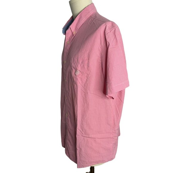 Chaps Mens Pink Gingham Short Sleeve Button-Down Shirt XXL Custom Fit Cotton Ble - Picture 3 of 6
